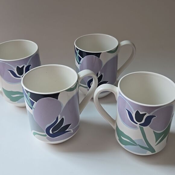 Kate Spade Nolita Blue Floral Mugs Set of 4 - 13 oz. Cottagecore Farmhouse Retro - Picture 1 of 14
